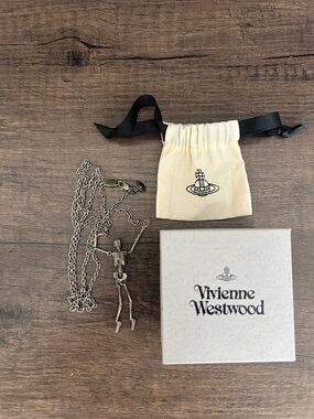 Vivienne Westwood Silver Skeleton Pendant Necklace with Branded Pouch
